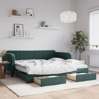 Slaapbank onderschuifbed lades 100x200 cm fluweel donkergroen