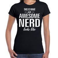 Awesome / geweldige nerd cadeau t-shirt zwart dames - thumbnail