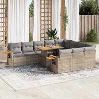 11-delige Tuinset met kussens poly rattan acacia beige