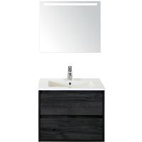 Porto Badmeubelset 70 cm - Black Oak - Keramische Wastafel Wit Slim met Sence Spiegel