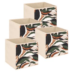 Opbergbox kastmand - 4x - beige/botanic - 31 x 31 x 31 cm - opbergers