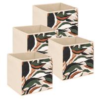 Opbergbox kastmand - 4x - beige/botanic - 31 x 31 x 31 cm - opbergers Opbergbox kastmand - 4x - beige/botanic - 31 x 31 x 31 cm - opbergers