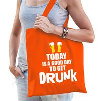 Good day to get drunk bier supporter tas oranje voor dames en heren - EK/ WK voetbal / Koningsdag - Feest Boodschappenta - thumbnail