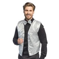 Carnaval verkleed set - zilver - pailletten - heren - vestje - 80s