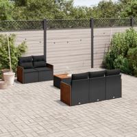 6-delige Loungeset met kussens poly rattan zwart