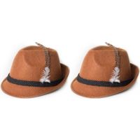 2x Bruine Tiroler hoedjes verkleedaccessoires voor volwassenen