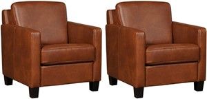 Set van 2 Cognac leren landelijke fauteuils Smart - poot hout zwart - Granada leer Savannah (cognac leer)