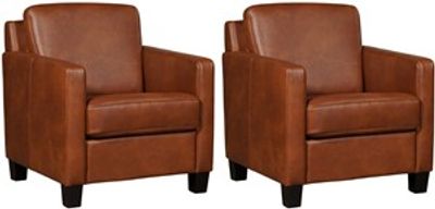 Set van 2 Cognac leren landelijke fauteuils Smart - poot hout zwart - Granada leer Savannah (cognac leer)
