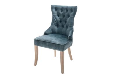 Stoel CASTLE met comfortabele handgreep fluweelblauw in landelijke stijl - 40470