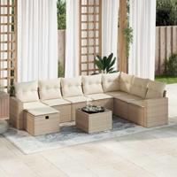 9-delige Loungeset met kussens poly rattan beige