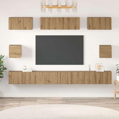 TV-kast set 8 pcs artisanaal eikenkleurig Bewerkt hout