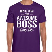 Awesome Boss tekst t-shirt paars heren - thumbnail