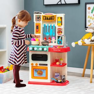 Kinderkeukenset met 65 Accessoires Kookspeelgoed met Gesimuleerde Stoom Kookset met Realistische Lichten en Geluiden voor Kinderen 3+