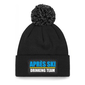 Bellatio Decorations wintersport muts met pompom&amp;nbsp;- drinking team - zwart - one size - unisex One size  -