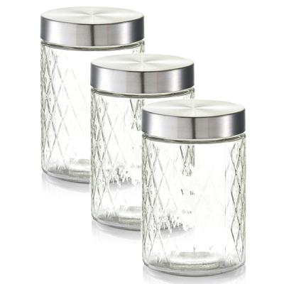 Zeller keuken voorraadpotten / bewaarpotten - 3x - 1200 ml - geruit glas - 11 x 17 cm