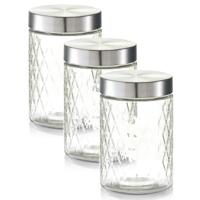Zeller keuken voorraadpotten / bewaarpotten - 3x - 1200 ml - geruit glas - 11 x 17 cm