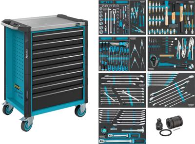HAZET Gereedschapwagen - Assistent 179NX - assortiment 179NX-8/206 - 206-delig - Laden, ondiep: 7× 81 x 522 x 398 mm - Laden, diep: 1× 166 x 522 x 398