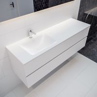 Mondiaz Vica Cloud badmeubel wit mat 150 cm 2 lades solid surface enkele spoelbak links 1 kraangat