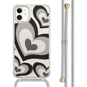 iPhone 11 hoesje met grijs koord - Hart swirl zwart