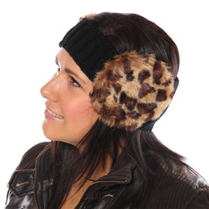 Gebreide hoofdband met panterprint oorwarmers voor dames   -