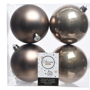 Decoris Kerstballen - 4x st - kasjmier bruin - D10 cm - kunststof - kerstversiering