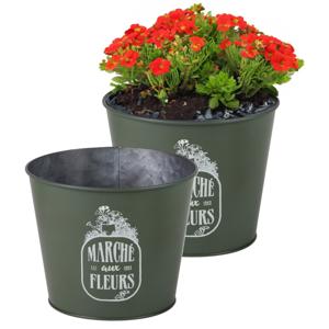 Plantenpot/bloempot voor buiten - 2x - zink - legergroen - D17 x H14 cm