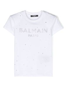 Balmain Kids t-shirt à logo strassé - Blanc