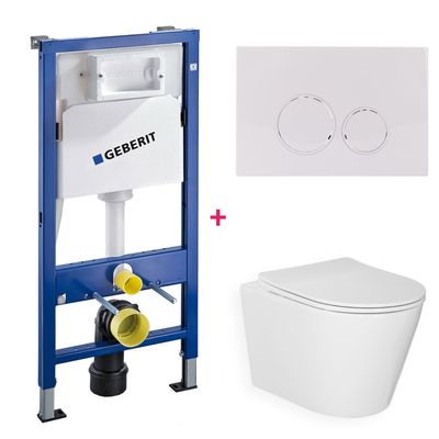 Geberit Delta UP100 toiletset 29 wandcloset wit glans 49 cm met softclose zitting en drukplaat wit glans