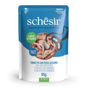 Schesir tonijn met makreel (jelly) natvoer kat (zakjes 85 g) 1 doos (12 x 85 g)