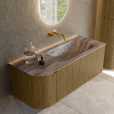Badmeubel Mondiaz Kurve-Dlux | 115 cm | Meubelkleur Dusk | Wastafelkleur Oza | Solid surface | Wasbak rechter zijde spoelbak | Zonder kraangat(en)