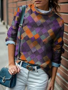 Half Turtleneck Casual Plaid Loose Sweatshirt