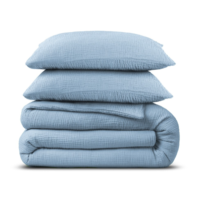Sale: -39% | Dekbedovertrek Percale-Katoen - Mousseline - Blauw - Lits-Jumeaux (240x220 Cm) - Blauw Percale Katoen Katoen Mousseline - Effen - Dreamhouse - Dekbed-Discounter.nl
