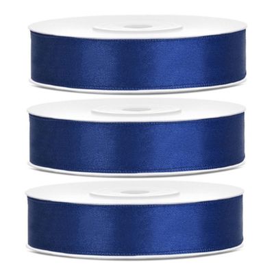 3x Hobby/decoratie donker blauwe satijnen sierlinten 1,2 cm/12 mm x 25 meter