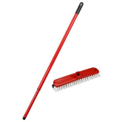 Buemag schrobborstel/schrobber - met trekker - kunststof - rood - inclusief metalen telescoopsteel