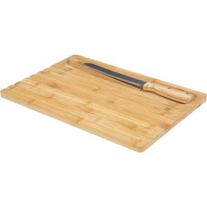 Brood snijplank 40 x 27 cm van bamboe hout inclusief broodmes en pincet