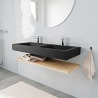Mondiaz Alan badmeubel 120 cm planchet washed oak vrijhangend wastafel dubbel 2 kraangaten zwart