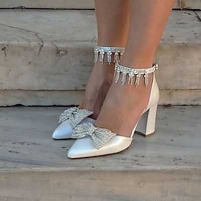 Dames bruiloft Schoenen Pompen Jurk schoenen Kwastje schoenen Enkelband Hakken Bruiloft Feest Dagelijks Uitgehold Bruiloft Hakken Bruidsschoenen Bruidsmeisje Schoenen Strass Strik Imitatieparel Lightinthebox