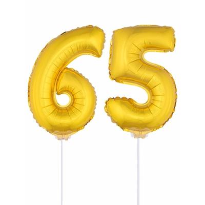 65 jaar leeftijd feestartikelen - versiering cijfers - ballonnen op stokje - van 41 cm - goud