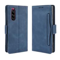 Voor Sony Xperia 5 portemonnee stijl huid voelen kalf patroon lederen draagtas met aparte kaartsleuf (blauw)
