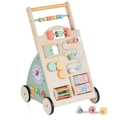 Houten Loopwagen voor Baby's Kinderwagen met Wielen en Opbergmand Montessori-Loopspelgoed en Activiteitencentrum