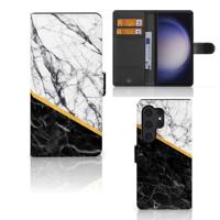 Samsung Galaxy S24 Ultra | Bookcase | Marmer Wit Zwart - Origineel Cadeau Man
