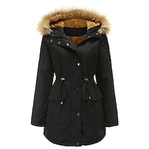 Dames Winterjas Parka waterdicht Verwijderbaar Werk Sportkleding Alledaagse kleding Casual / Dagelijks Vetoketju Zak Bontkraag Rits Opstaand Dagelijks Klassiek Buiten Casual Effen Kleur Ruim Passend Lightinthebox