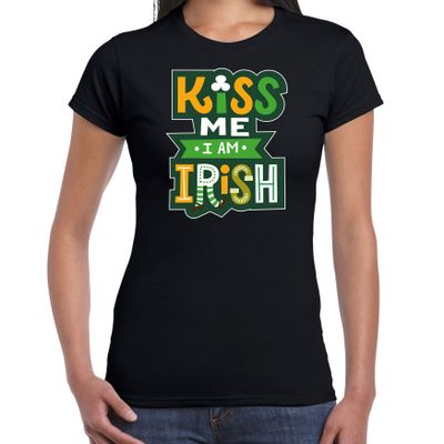 Kiss me im Irish / St. Patricks day t-shirt / kostuum zwart dames