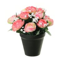 Kunstbloemen plant in pot - roze/wit tinten - 20 cm - Bloemenstuk ornament