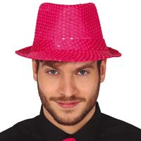 Guirca Glitter verkleed hoedje - fuchsia roze - verkleed accessoires - volwassenen/heren - met pailletten   - - thumbnail