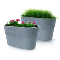 Plantenpot/bloempot Windsor - 2x - buiten/binnen - kunststof - lichtgrijs - L28 x B15 x H15 cm