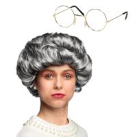 Verkleedpruik voor dames - Oma/sara/bejaarde - met brilletje - Carnaval - krullen Verkleedpruik voor dames - Oma/sara/bejaarde - met brilletje - Carnaval - krullen