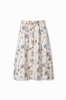 Midi-rok met geïllustreerde bloemen - WHITE - XS