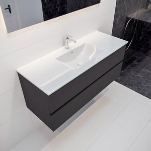 Mondiaz Vica Denia badmeubel antraciet mat 120 cm 2 lades keramiek enkele spoelbak midden 1 kraangat