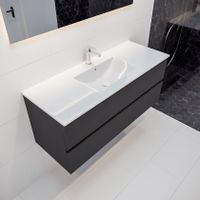 Mondiaz Vica Denia badmeubel antraciet mat 120 cm 2 lades keramiek enkele spoelbak midden 1 kraangat